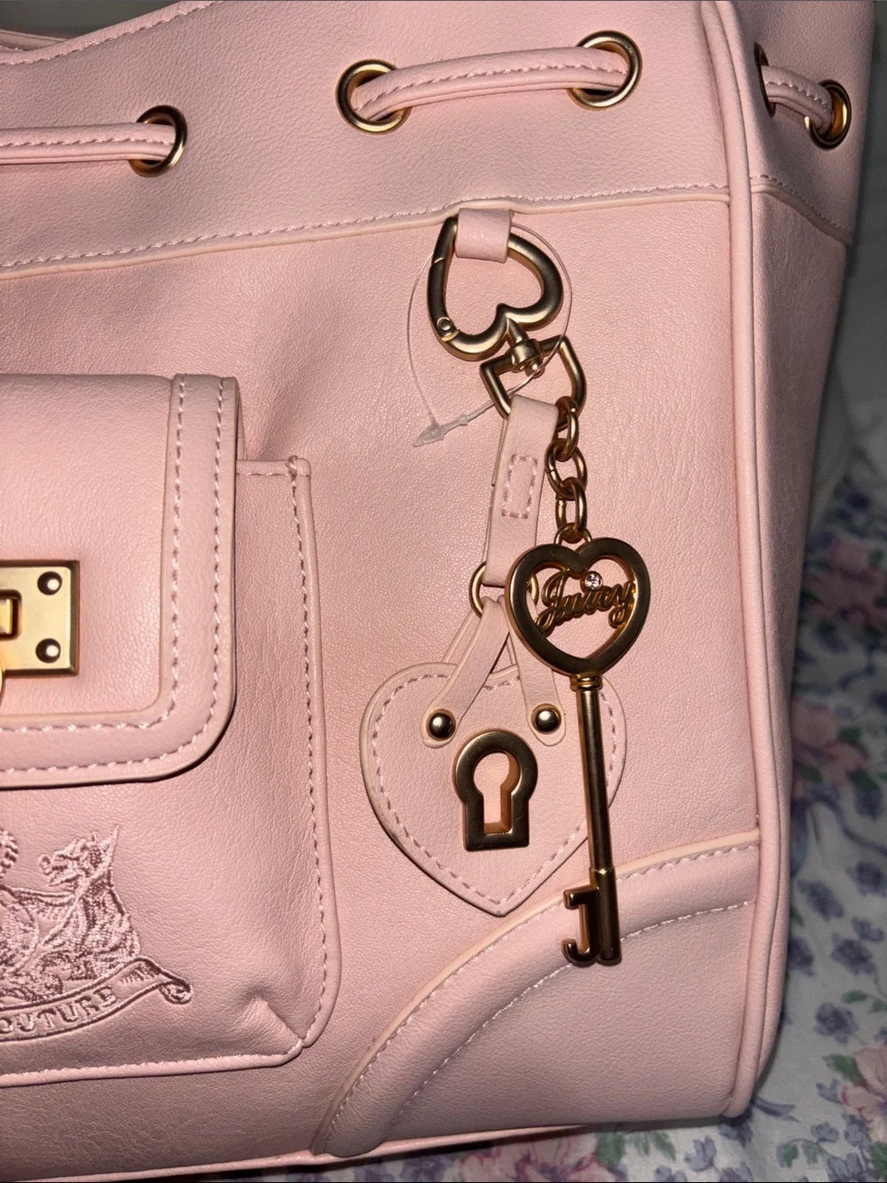 Juicy Couture Blush Pink Bow-Accented Tote with Charm Hardware
